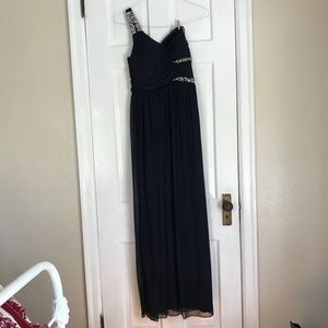 Navy, One Shoulder Prom Dress